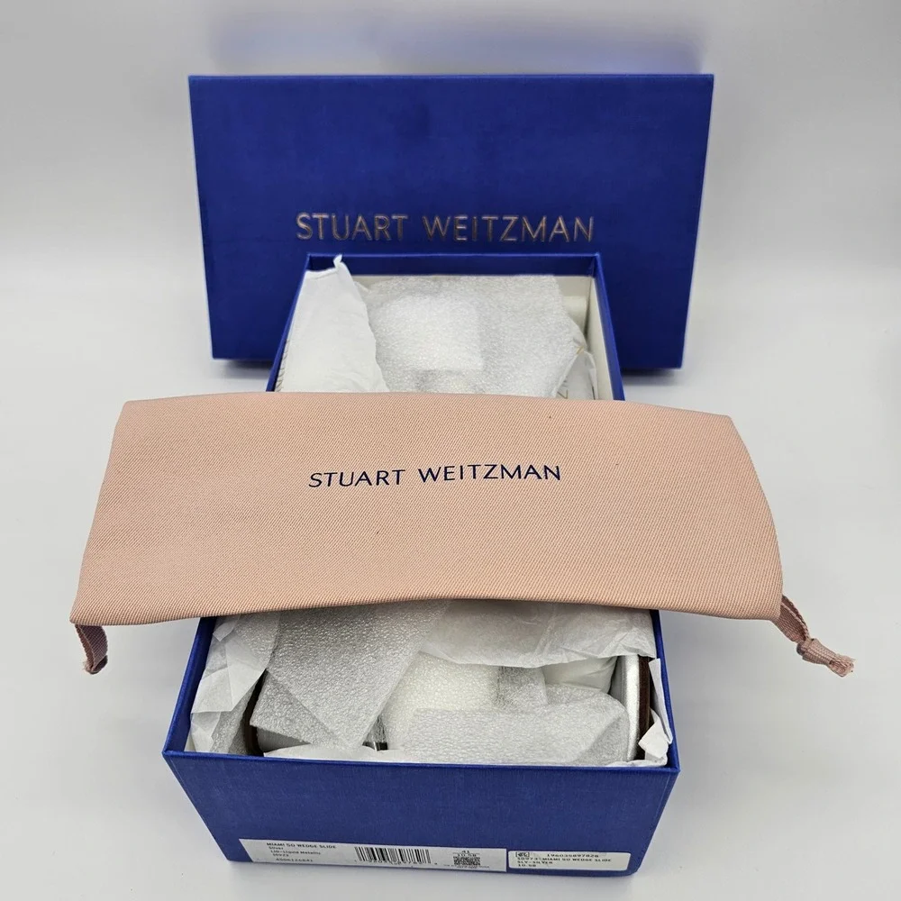 Stuart Weitzman Womens Miami 50 Wedge Slide‎ Sandals Metallic Silver 10.5B New - Picture 5 of 5